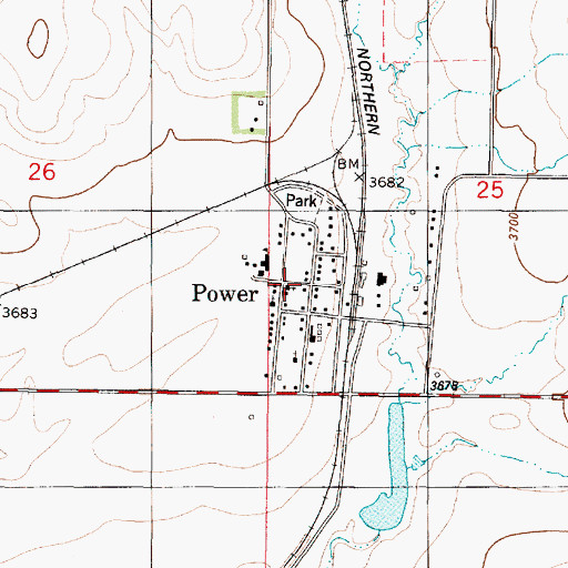 Topographic Map of Power Farmers Elevator (historical), MT