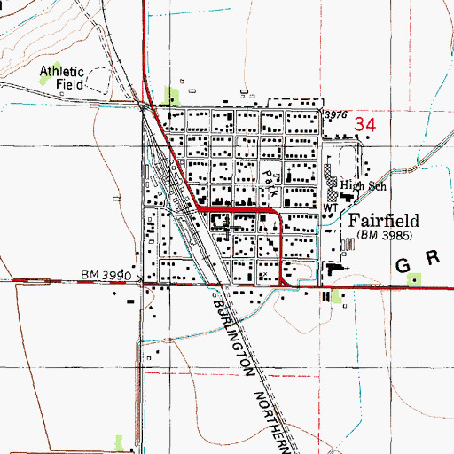 Topographic Map of Fairfield Post Office, MT