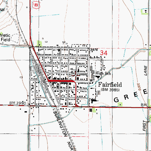Topographic Map of Fairfield Police Department, MT