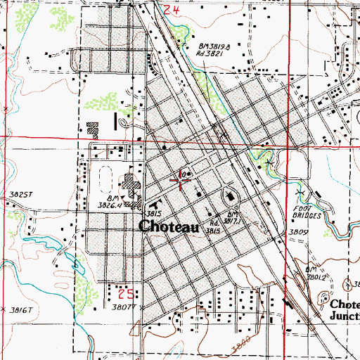 Topographic Map of Choteau Volunteer Fire Department, MT