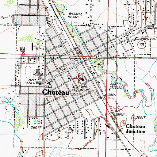 Topographic Map of Teton County Courthouse, MT