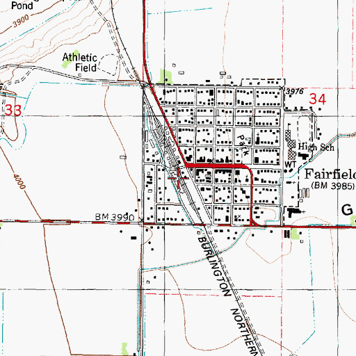 Topographic Map of Fairfield, MT