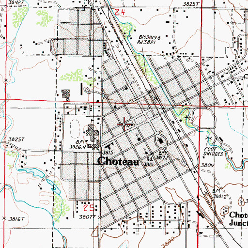 Topographic Map of Choteau Post Office, MT