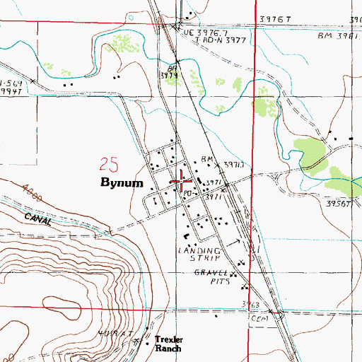 Topographic Map of Bynum Post Office, MT