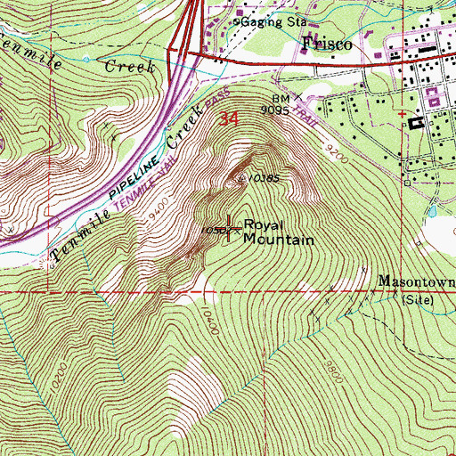 Topographic Map of Royal Mountain, CO