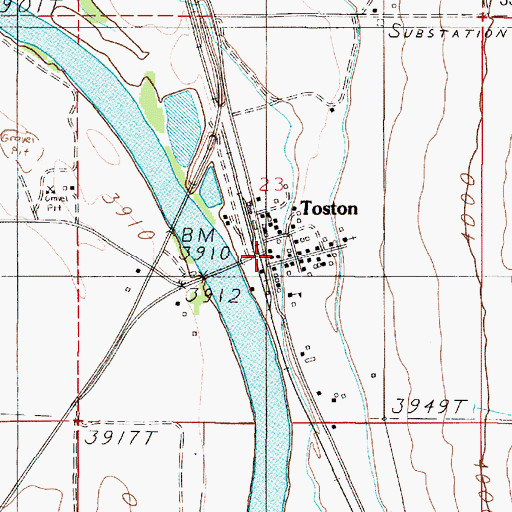 Topographic Map of Toston Post Office, MT