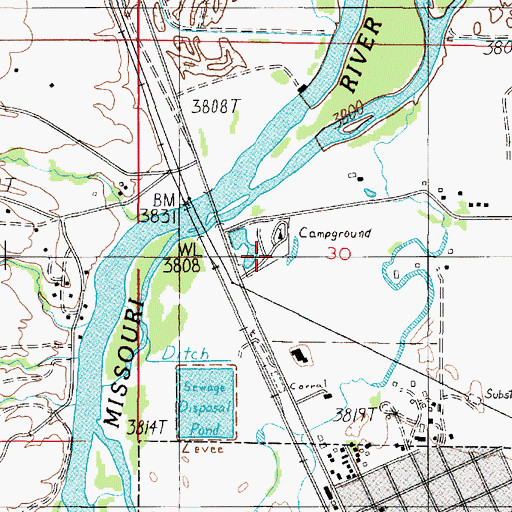 Topographic Map of Roadrunner RV Park, MT