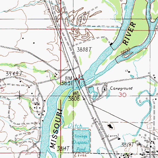 Topographic Map of Townsend Bridge, MT