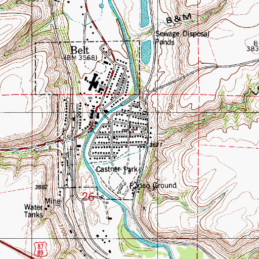 Topographic Map of Belt Post Office, MT