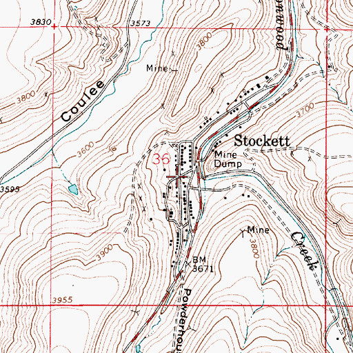 Topographic Map of Stockett Volunteer Fire Department, MT