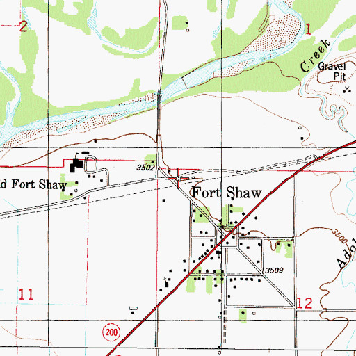 Topographic Map of Fort Shaw Rural Volunteer Fire Department, MT