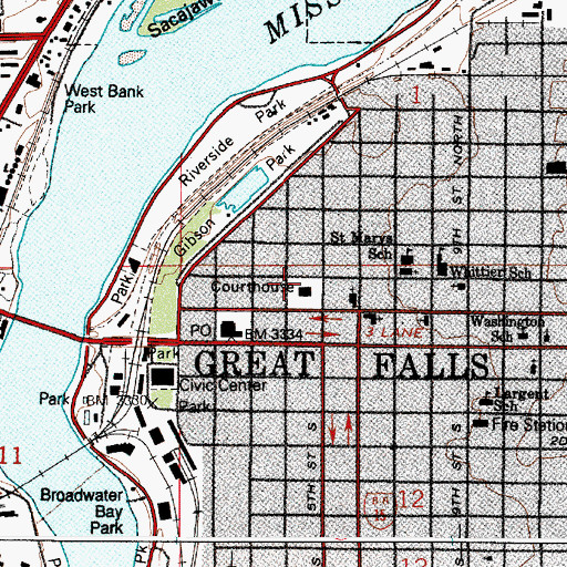 Topographic Map of Cascade County Courthouse, MT