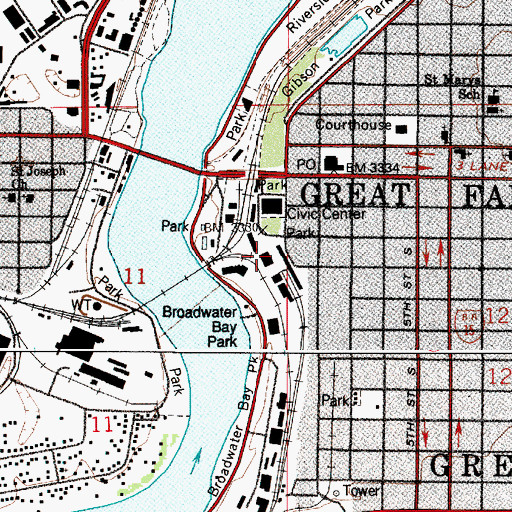 Topographic Map of Great Falls Police Department, MT
