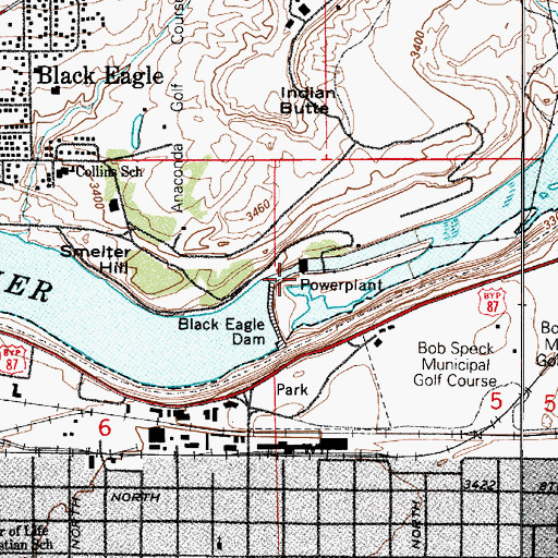 Topographic Map of Black Eagle Falls, MT