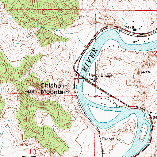 Topographic Map of Brunots Rapids, MT
