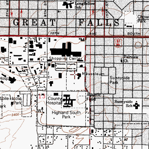 Topographic Map of Hillcrest Lawn Memorial Association, MT
