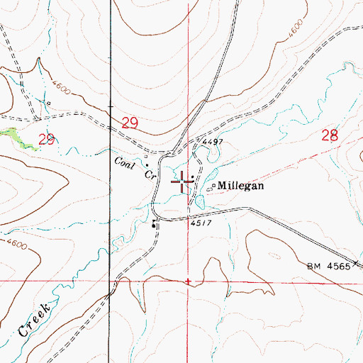 Topographic Map of Millegan Post Office (historical), MT