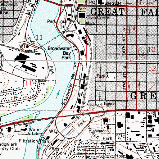 Topographic Map of Great Falls, MT