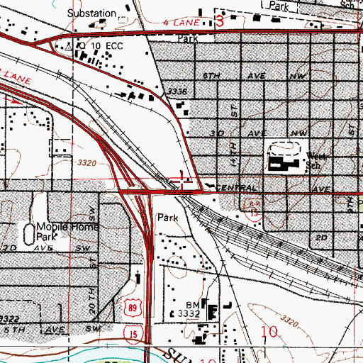 Topographic Map of West Great Falls (historical), MT