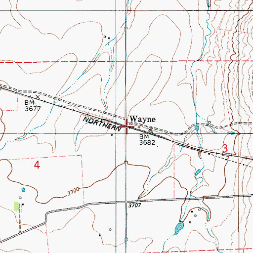 Topographic Map of Wayne (historical), MT