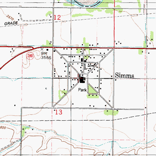 Topographic Map of Simms (historical), MT
