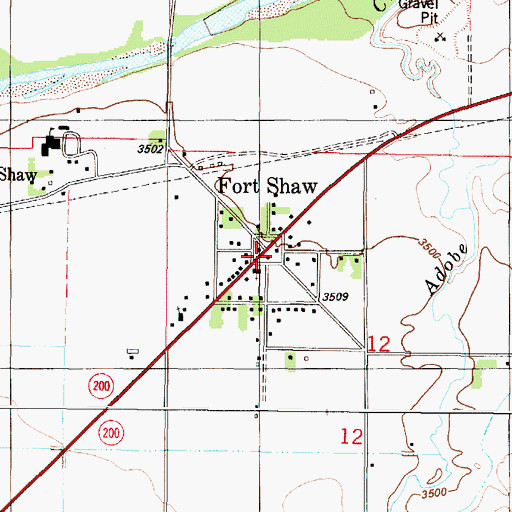 Topographic Map of Fort Shaw Post Office, MT