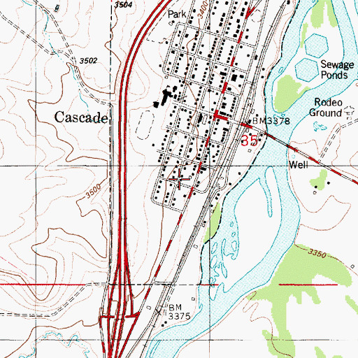 Topographic Map of Cascade Post Office, MT