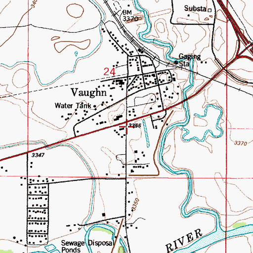 Topographic Map of Vaughn Post Office, MT