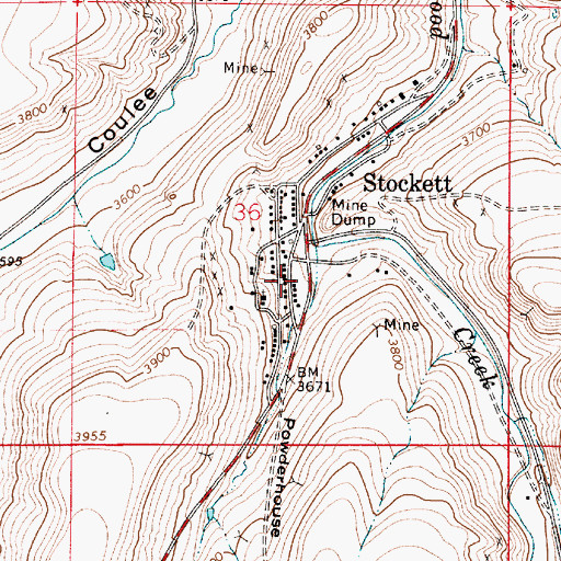 Topographic Map of Stockett Post Office, MT