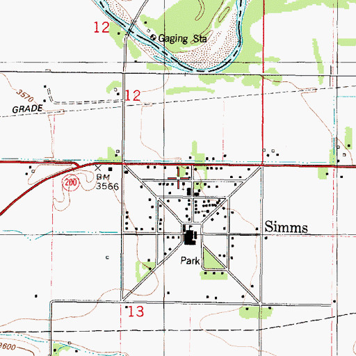Topographic Map of Simms Post Office, MT