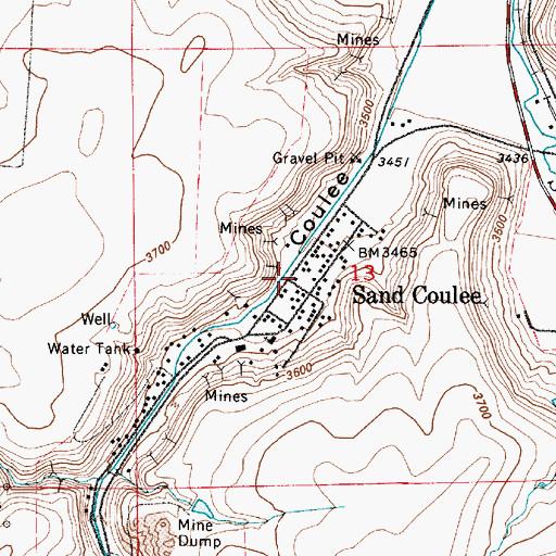 Topographic Map of Sand Coulee Post Office, MT