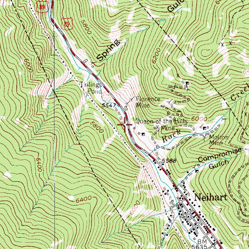 Topographic Map of Queen of the Hills Mine Spur (historical), MT