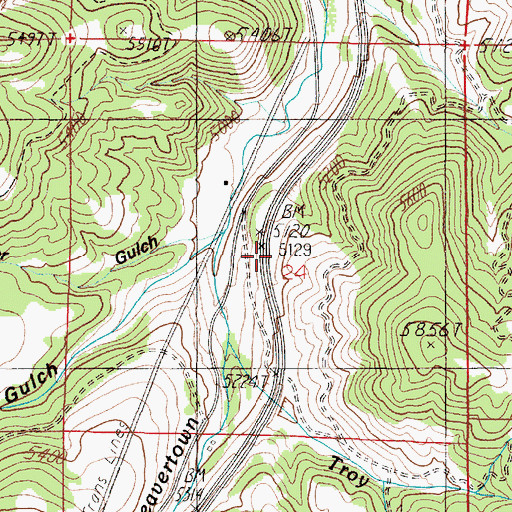 Topographic Map of Beavertown (historical), MT