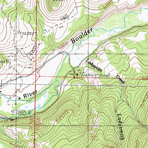 Topographic Map of Ladysmith Campground, MT