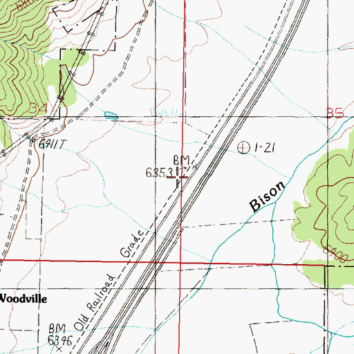 Topographic Map of Woodville (historical), MT