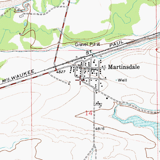 Topographic Map of Martinsdale Post Office, MT