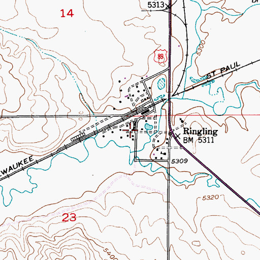 Topographic Map of Ringling Post Office, MT