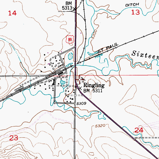 Topographic Map of Saint Johns Catholic Church, MT