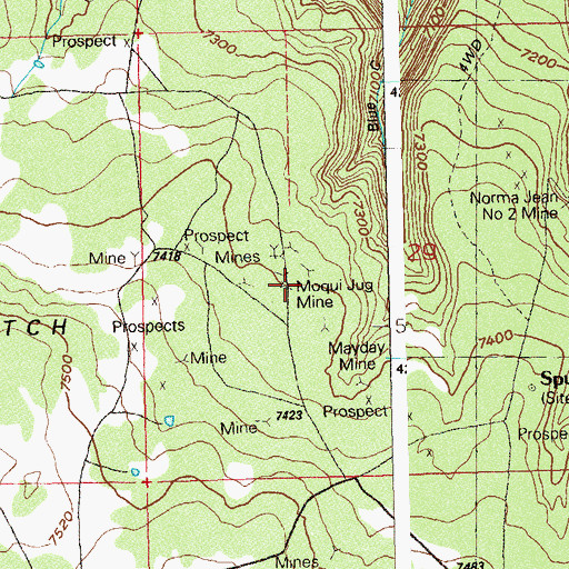 Topographic Map of Moqui Jug Mine, CO