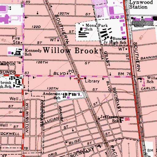 Topographic Map of A C Bilbrew Branch County of Los Angeles Public Library, CA
