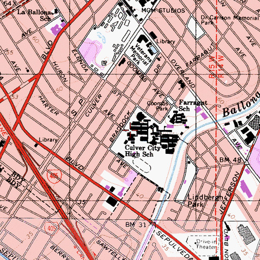 Topographic Map of Culver City Adult School, CA