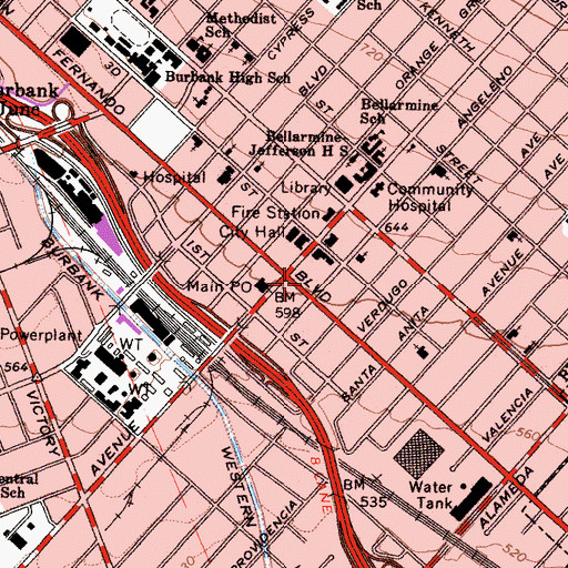 Topographic Map of Southern California Genealogical Society Library, CA
