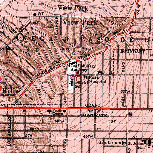 Topographic Map of View Park Branch County of Los Angeles Public Library, CA
