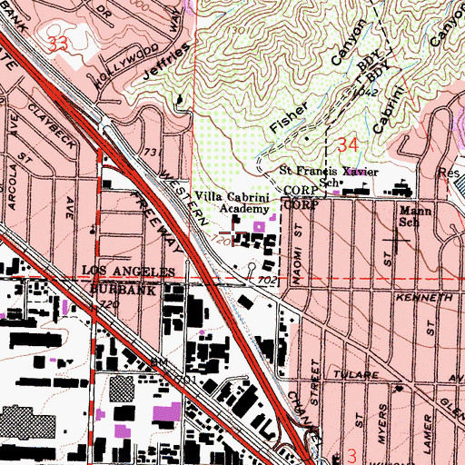 Topographic Map of Woodbury University, CA