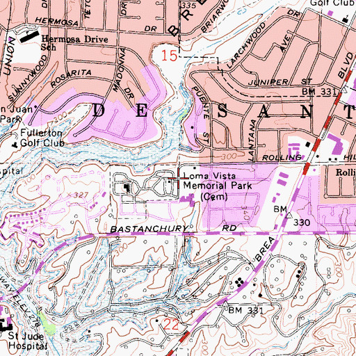 Topographic Map of Beechwood Park, CA