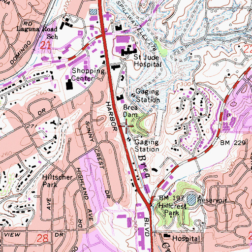 Topographic Map of Brea Reservoir Park, CA