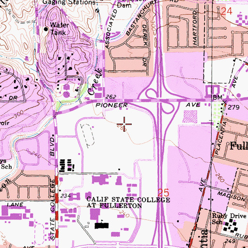 Topographic Map of Fullerton Arboretum, CA
