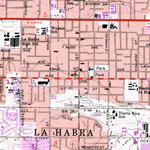 Topographic Map of La Habra City Hall, CA