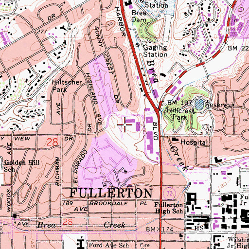 Topographic Map of North Orange County Municipal Court, CA