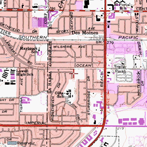 Topographic Map of Oeste Park, CA
